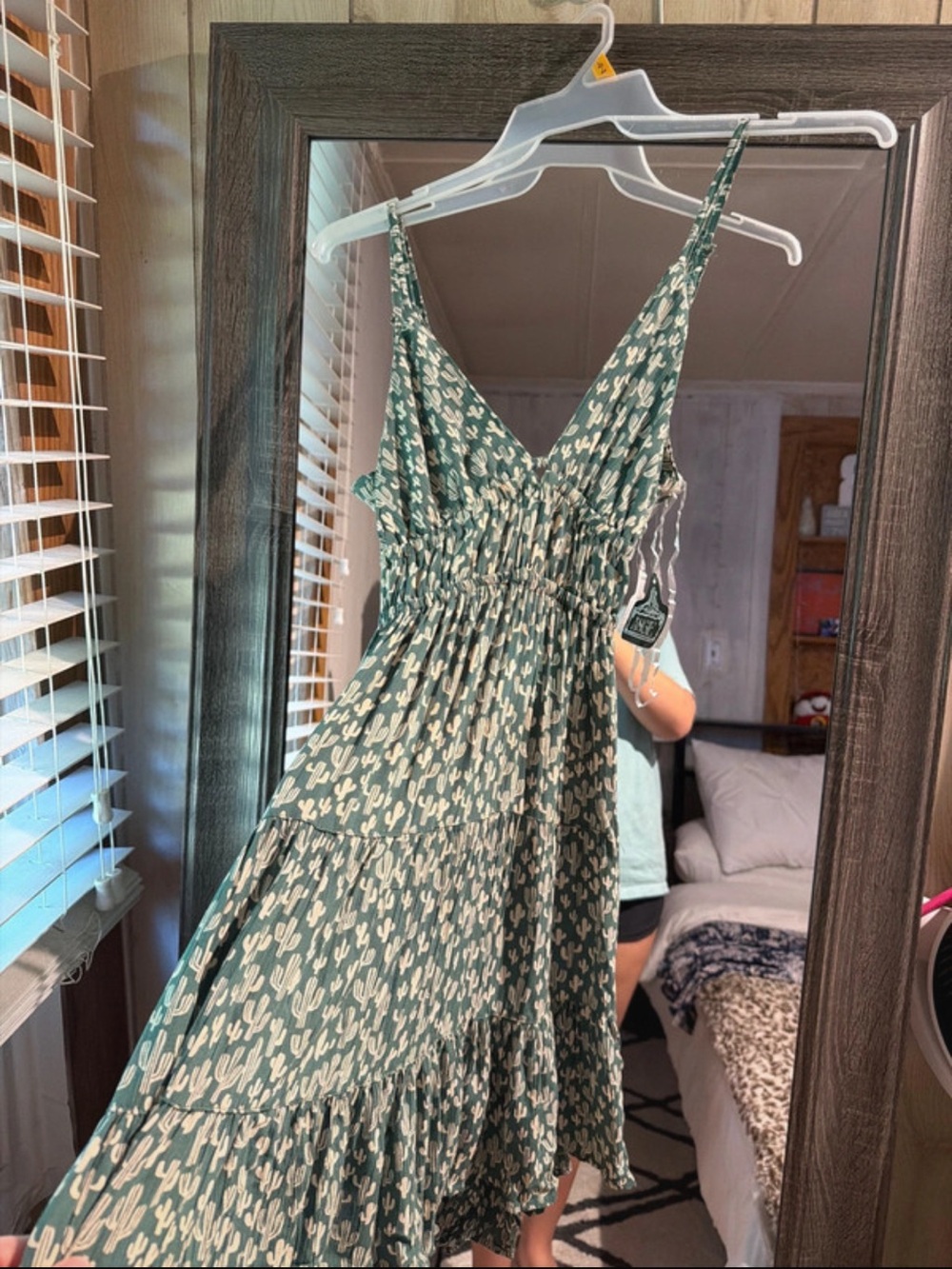 Angie Green Cactus-Print Tiered Midi Sundress
